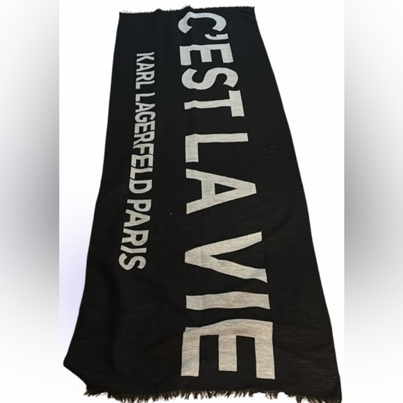 Karl Lagerfeld Black and Silver Ces’t Lavie Logo  Scarf - Picture 11 of 16